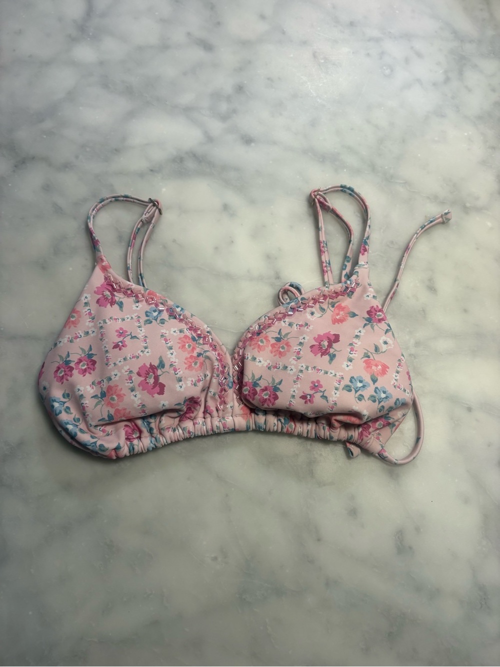 Hollister Floral Pink Bikini Top with Adjustable Straps